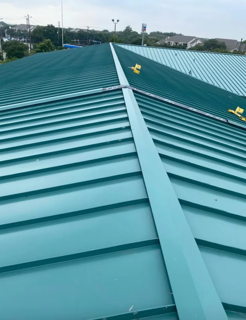 Green commercial metal roof ridge and valley for Metal Roof Repair in East San Gabriel